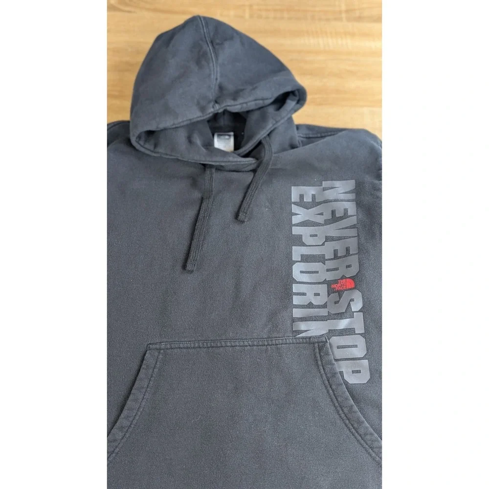 The North Face Mens Hoodie Pullover Sweatshirt Size LARGE Black Red Logo